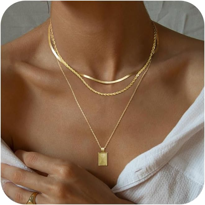 MFRYK Gold/Silver Necklaces Stack For Women,14K Gold/Sterling Silver Plated Simple Layered Choker Necklaces For Women,Stackable Multilayer Pearl Cross Disc Circle Pendant Cuban Herringbone Snake Paperclip Chain Necklaces Set Jewelry Gift for Women - Image 1